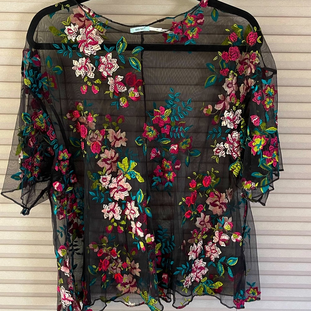 Kimchi Blue embroidered floral mesh overlay top